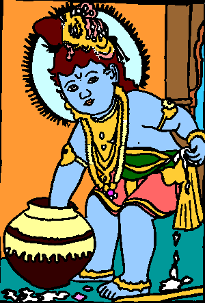 Krishna kuvataan usein nuorena paimenena, tässä Krishna-lapsi